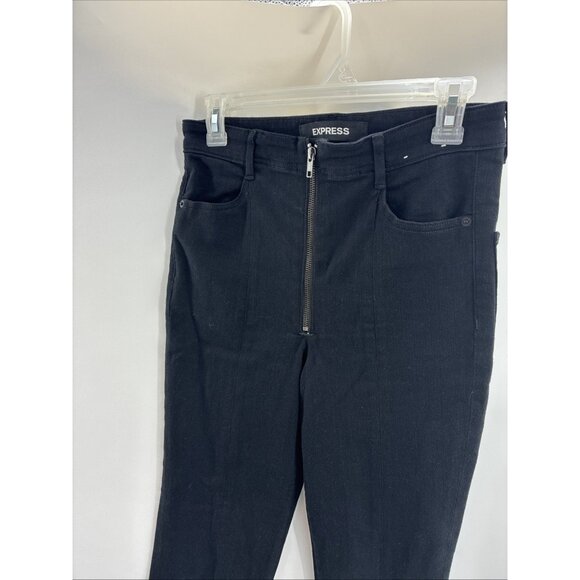 Express Womens 6 Black Super High Rise Ankle Legging Jeans Lace Up Hem Stretch - Picture 2 of 7